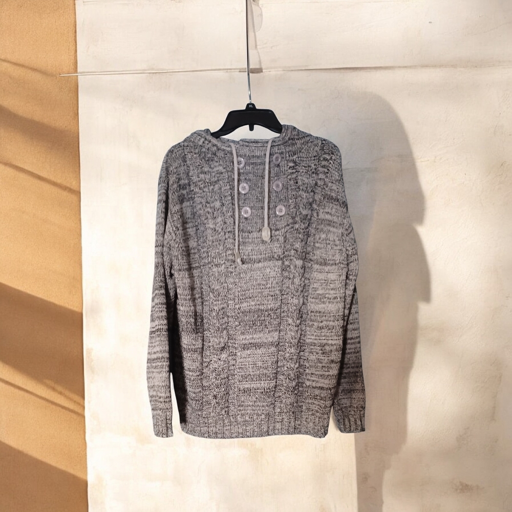 Womens Heather Gray Button-Up Crewneck Sweater